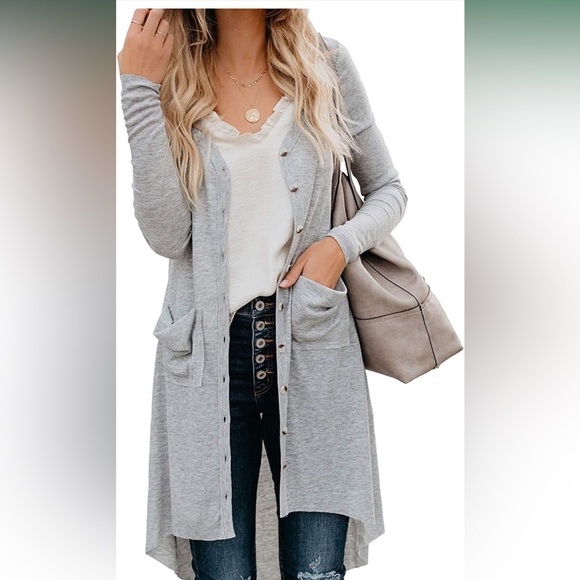 Naggoo Sweaters - Naggoo Long Button Down High Low Solid Knit Loose Cardigan with Pockets